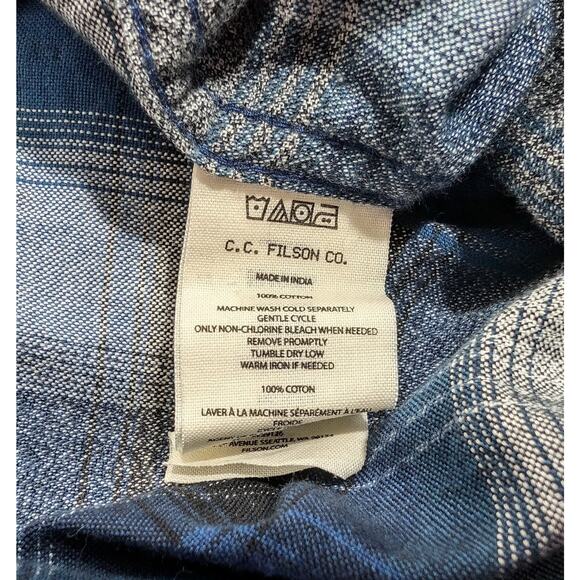 Filson Indigo Black Charcoal Plaid Rustic Oxford Shirt Men's Size XS - Picture 5 of 7